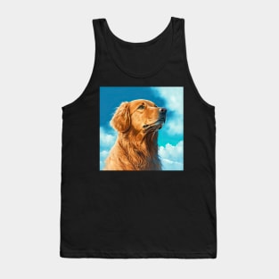 Golden Retriever Curious Dog Open Sky Illustration Tank Top